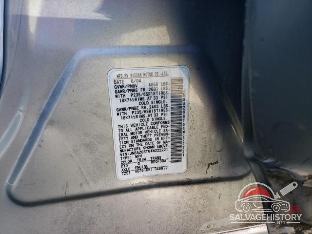 JN8AZ08T64W222221 2004 NISSAN MURANO photo no. 12