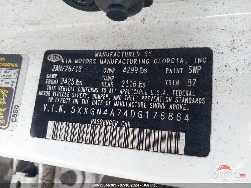 5XXGN4A74DG176864 2013 KIA OPTIMA photo no. 9