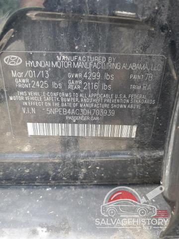 5NPEB4AC3DH703939 2013 HYUNDAI SONATA photo no. 12