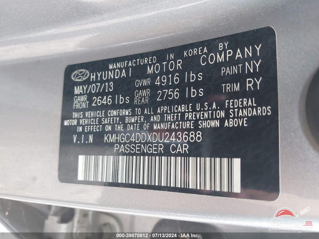 KMHGC4DDXDU243688 2013 HYUNDAI GENESIS photo no. 9