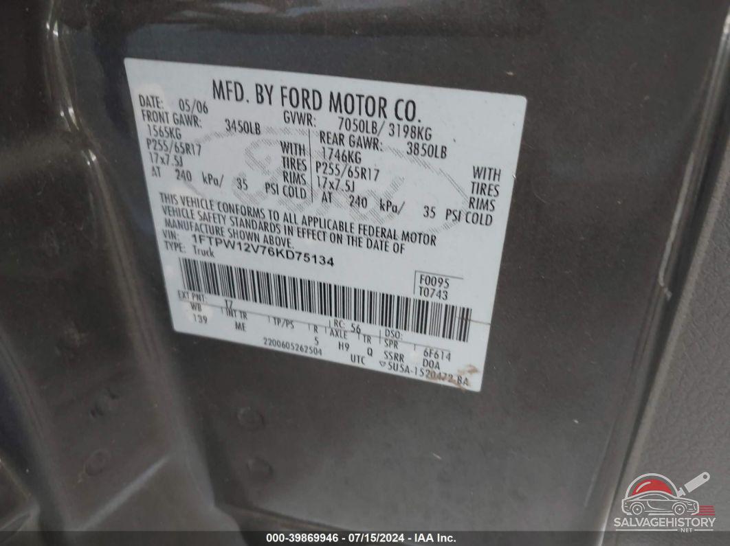 1FTPW12V76KD75134 2006 FORD F-150 photo no. 9