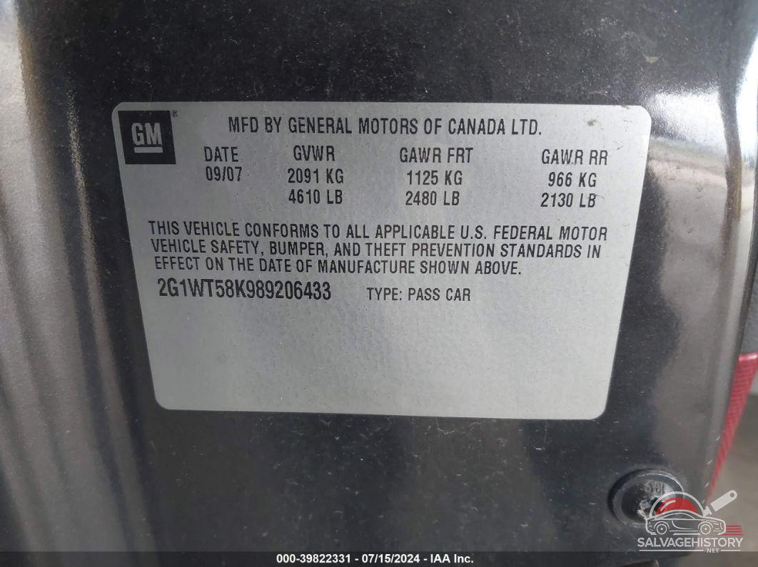 2G1WT58K989206433 2008 CHEVROLET IMPALA photo no. 9