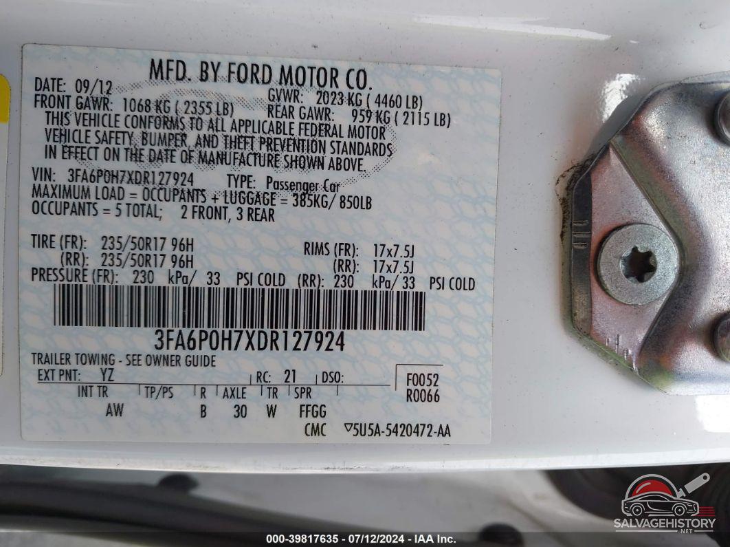 3FA6P0H7XDR127924 2013 FORD FUSION photo no. 9