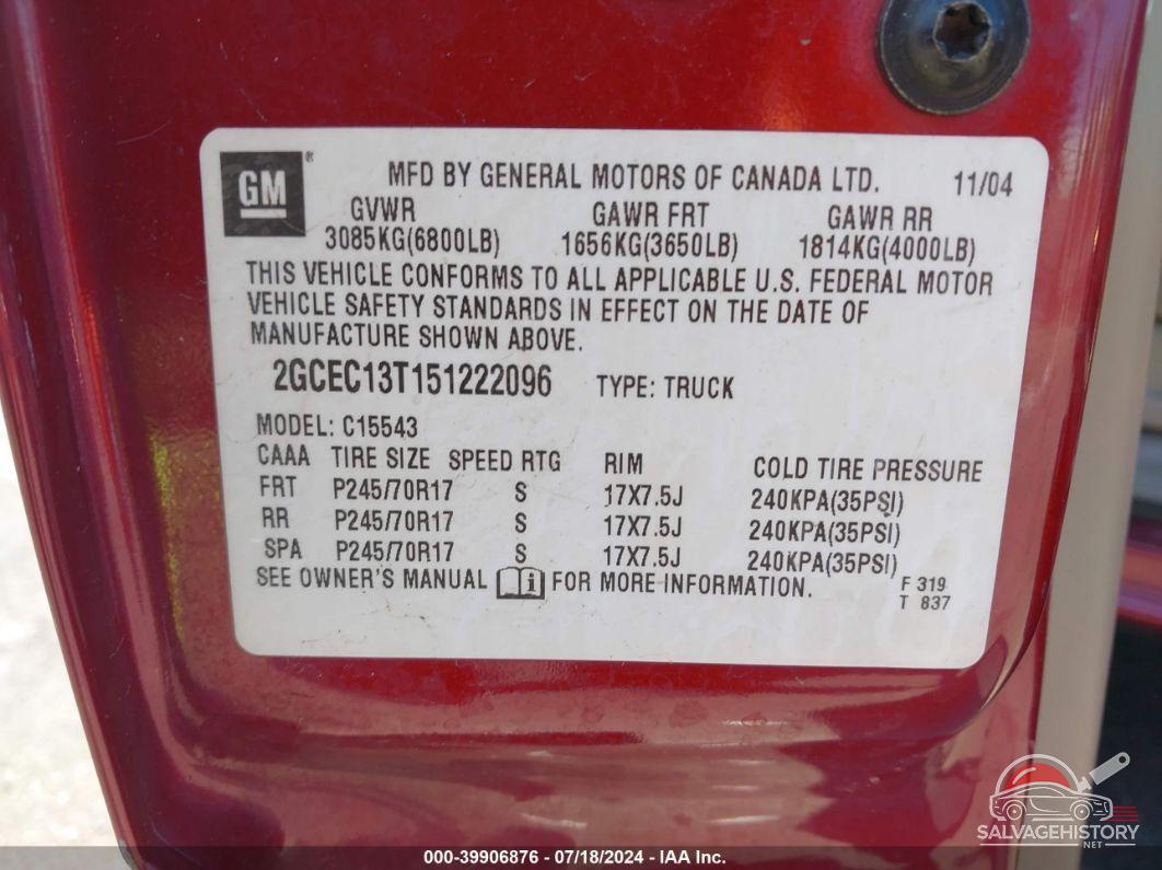 2GCEC13T151222096 2005 CHEVROLET SILVERADO 1500 photo no. 9