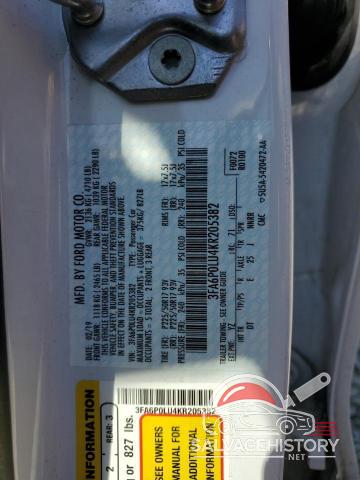 3FA6P0LU4KR205382 2019 FORD FUSION photo no. 12