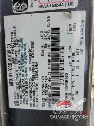 3FAHP0HA3CR371806 2012 FORD FUSION photo no. 13