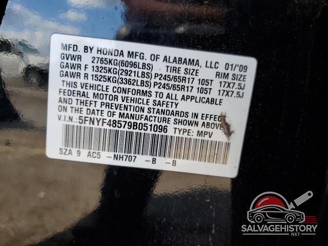 5FNYF48579B051096 2009 HONDA PILOT photo no. 14