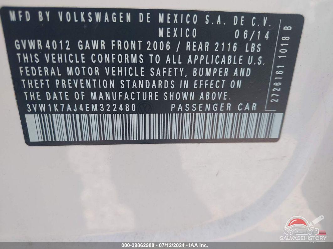 3VW1K7AJ4EM322480 2014 VOLKSWAGEN JETTA photo no. 9