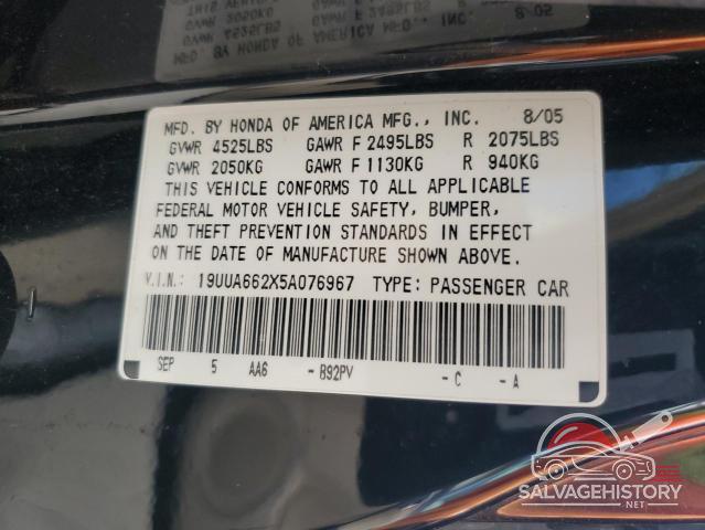 19UUA662X5A076967 2005 ACURA TL photo no. 12
