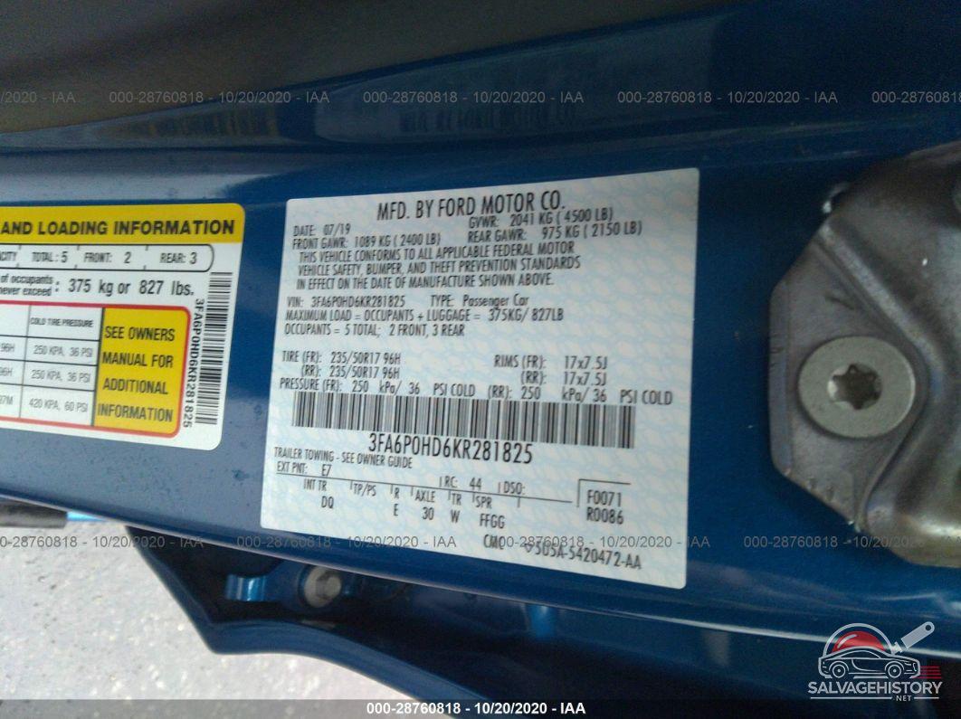 3FA6P0HD6KR281825 2019 FORD FUSION photo no. 9