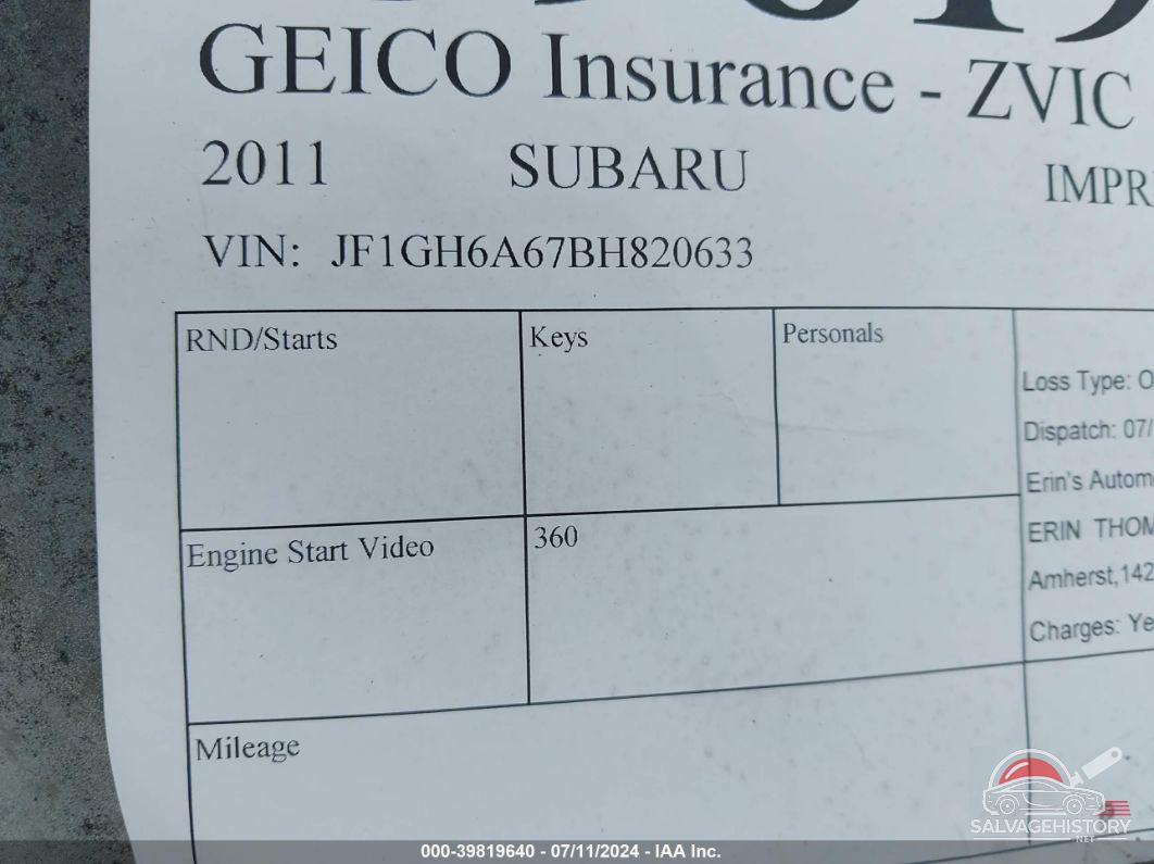 JF1GH6A67BH820633 2011 SUBARU IMPREZA photo no. 9