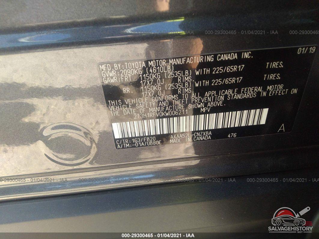 2T3H1RFV0KW006211 2019 TOYOTA RAV4 photo no. 9