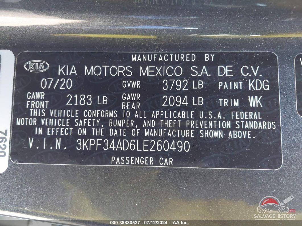 3KPF34AD6LE260490 2020 KIA FORTE photo no. 9