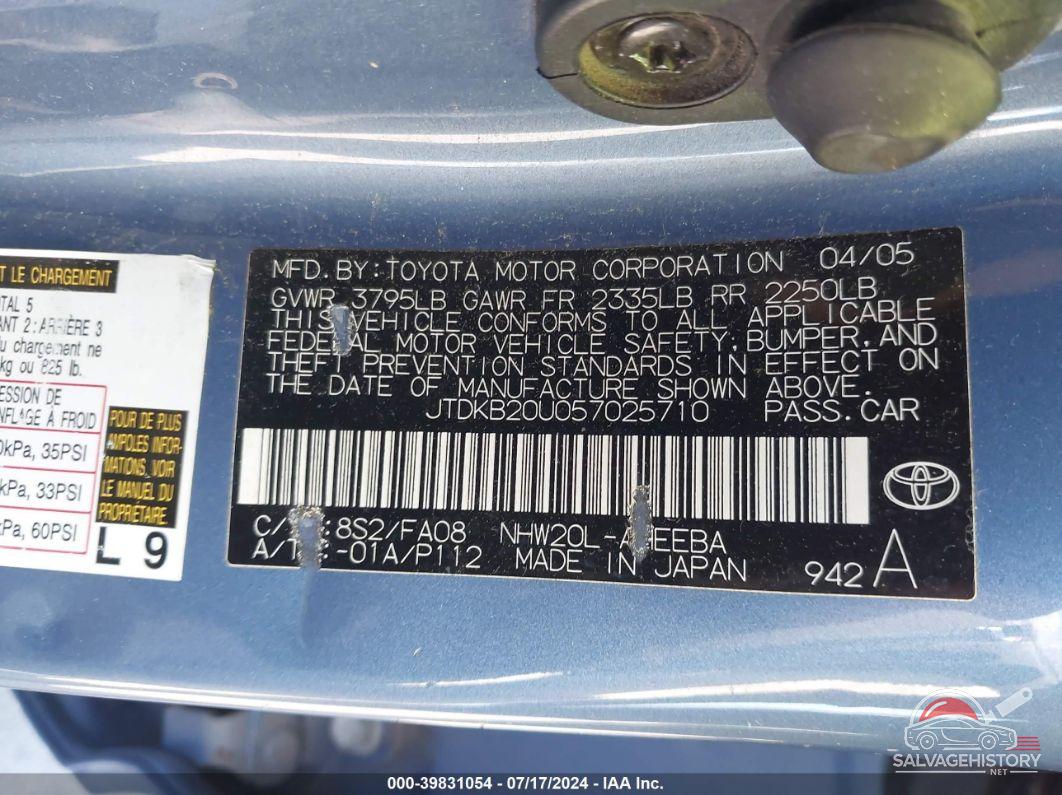 JTDKB20U057025710 2005 TOYOTA PRIUS photo no. 9