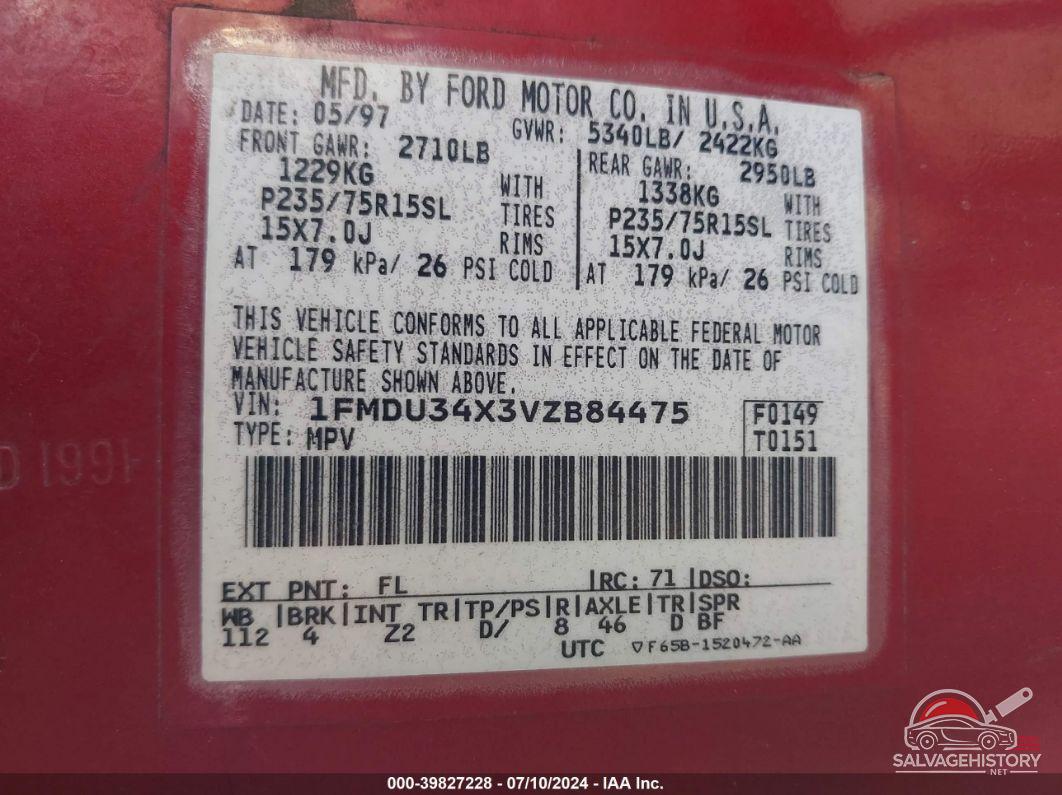 1FMDU34X3VZB84475 1997 FORD EXPLORER photo no. 9