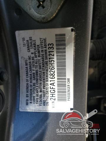 2HGFA16826H512133 2006 HONDA CIVIC photo no. 12