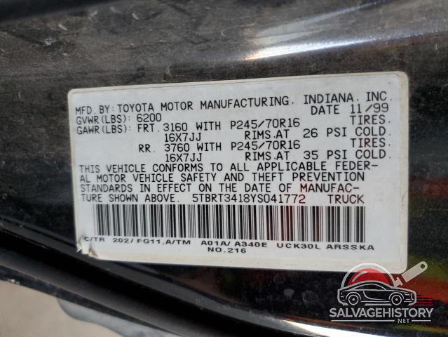5TBRT3418YS041772 2000 TOYOTA TUNDRA photo no. 12
