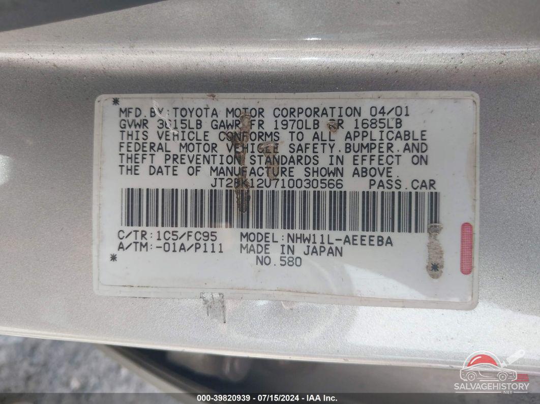 JT2BK12U710030566 2001 TOYOTA PRIUS photo no. 9