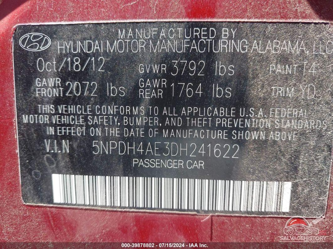 5NPDH4AE3DH241622 2013 HYUNDAI ELANTRA photo no. 9