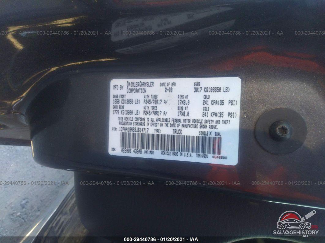 1D7HA18N93J614717 2003 DODGE RAM 1500 photo no. 9