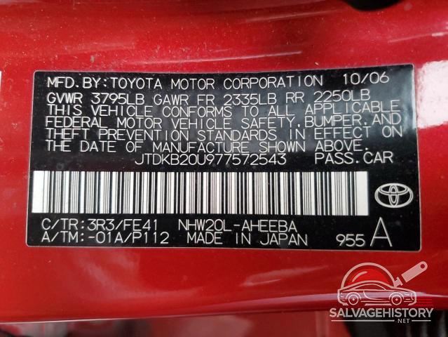 JTDKB20U977572543 2007 TOYOTA PRIUS photo no. 12