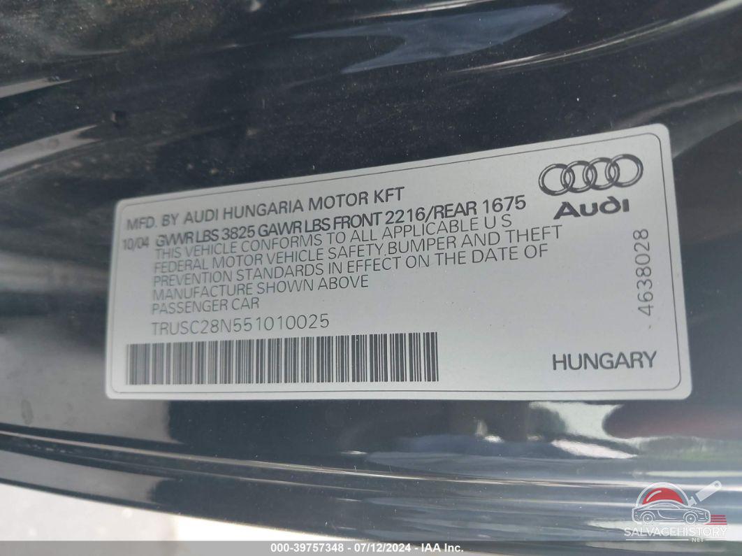 TRUSC28N551010025 2005 AUDI TT photo no. 9