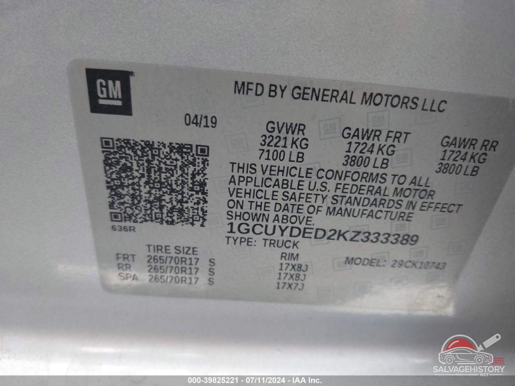 1GCUYDED2KZ333389 2019 CHEVROLET SILVERADO 1500 photo no. 8