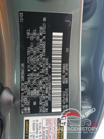JTEDP21A840015167 2004 TOYOTA HIGHLANDER photo no. 12