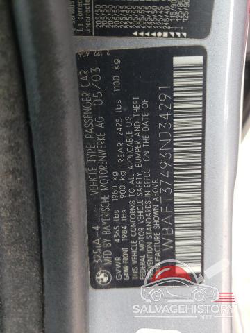 WBAET37493NJ34291 2003 BMW 3 SERIES photo no. 12