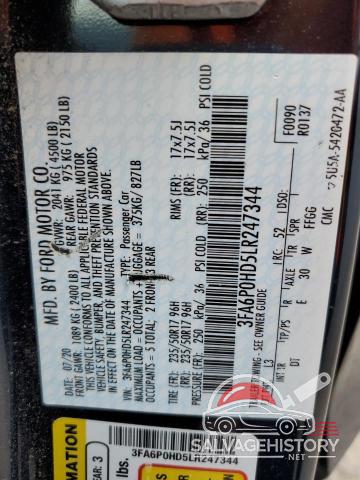 3FA6P0HD5LR247344 2020 FORD FUSION photo no. 12