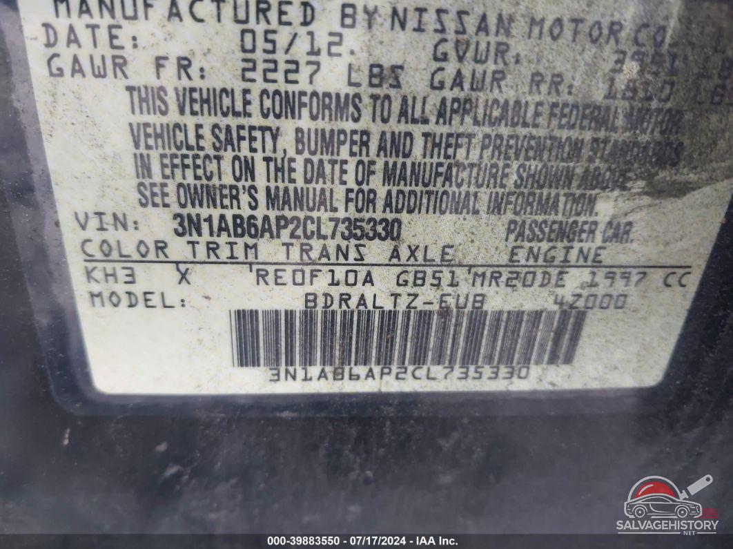 3N1AB6AP2CL735330 2012 NISSAN SENTRA photo no. 9