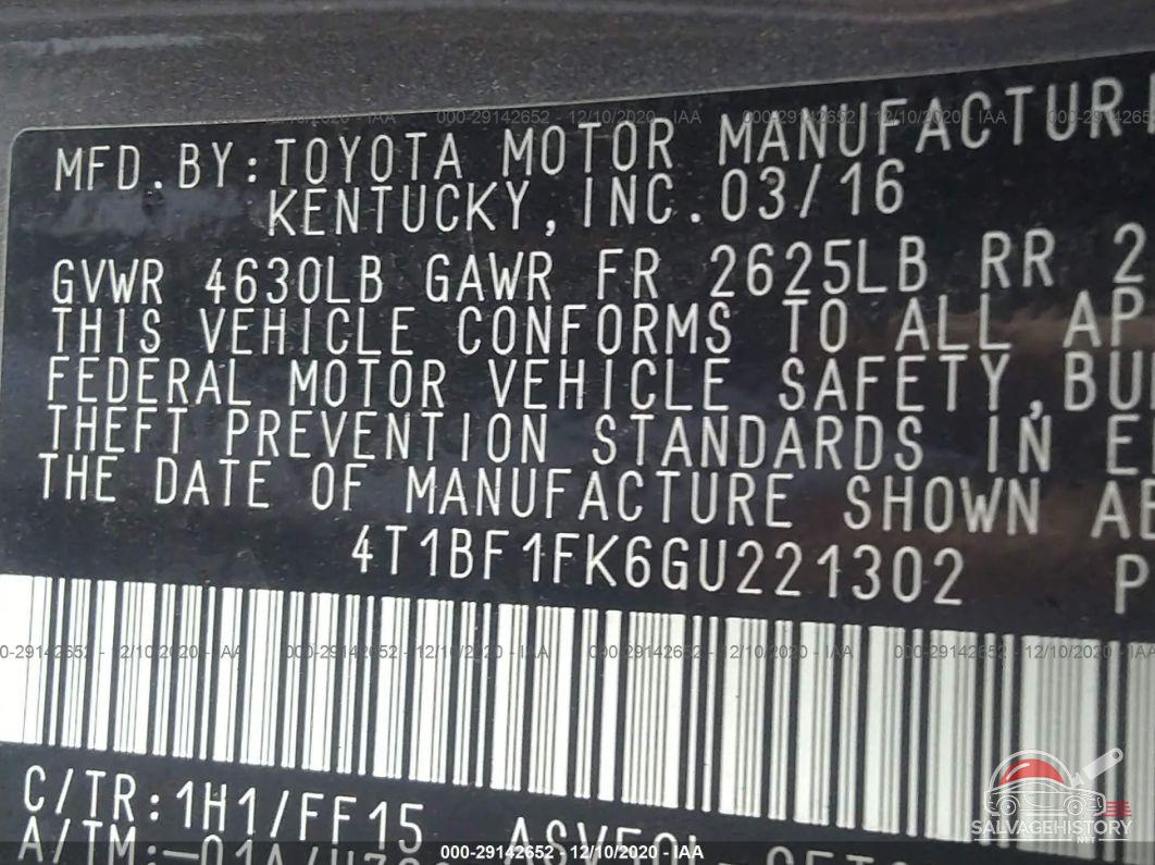 4T1BF1FK6GU221302 2016 TOYOTA CAMRY photo no. 9