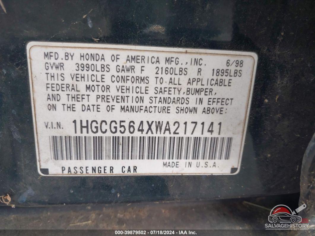 1HGCG564XWA217141 1998 HONDA ACCORD photo no. 9
