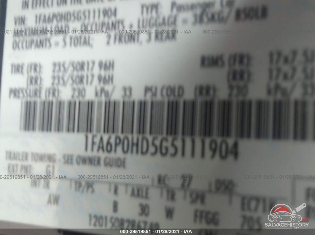1FA6P0HD5G5111904 2016 FORD FUSION photo no. 9