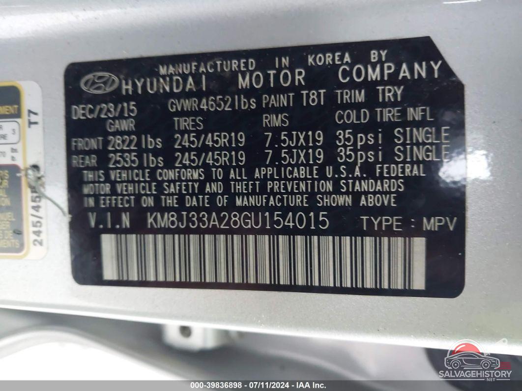 KM8J33A28GU154015 2016 HYUNDAI TUCSON photo no. 9