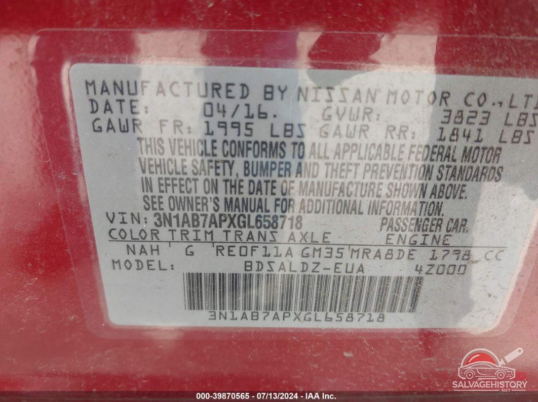 3N1AB7APXGL658718 2016 NISSAN SENTRA photo no. 9