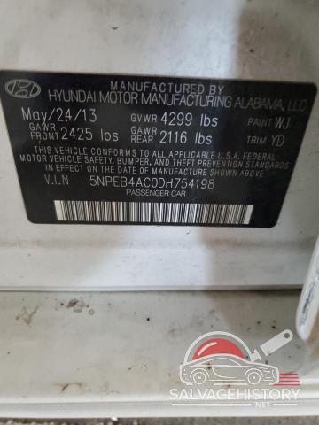 5NPEB4AC0DH754198 2013 HYUNDAI SONATA photo no. 12