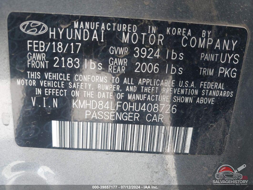 KMHD84LF0HU408726 2017 HYUNDAI ELANTRA photo no. 9