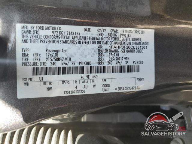 1FAHP3F20CL351301 2012 FORD FOCUS photo no. 12