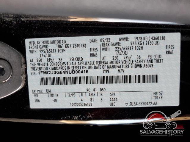 1FMCU0G64NUB00416 2022 FORD ESCAPE photo no. 12