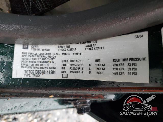 1GTCS136048141204 2004 GMC CANYON photo no. 12