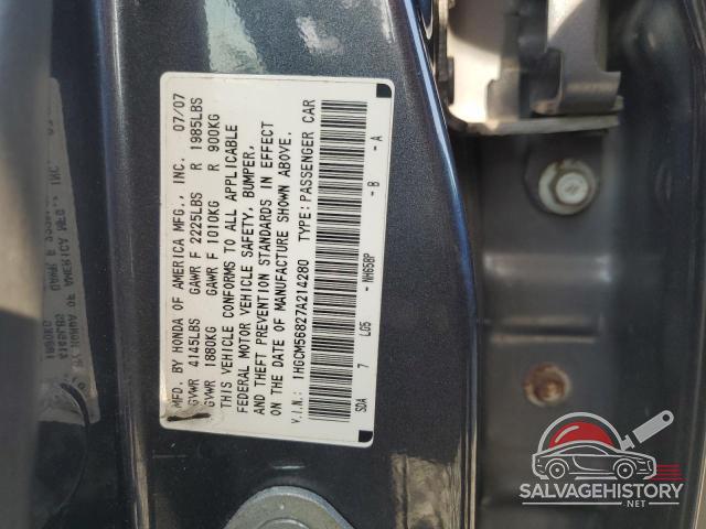 1HGCM56827A214280 2007 HONDA ACCORD photo no. 12