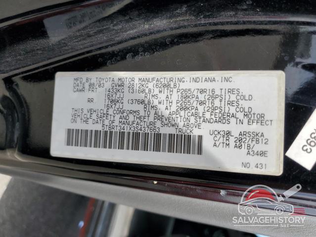 5TBRT341X3S437663 2003 TOYOTA TUNDRA photo no. 12