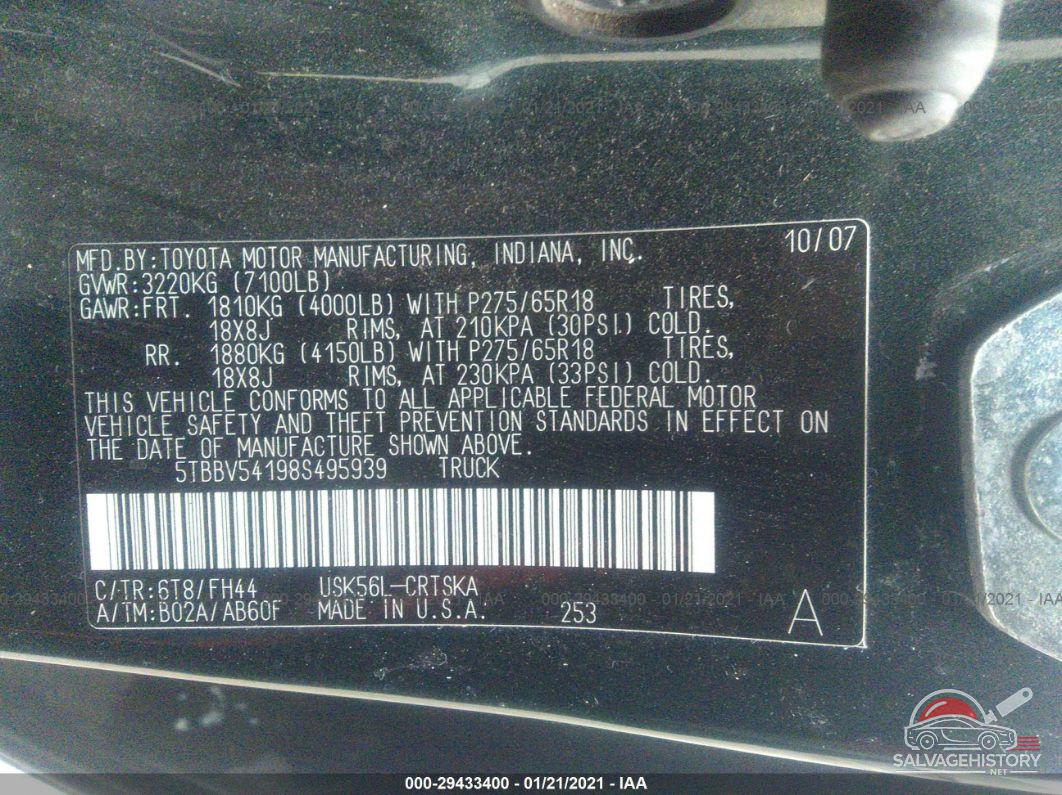 5TBBV54198S495939 2008 TOYOTA TUNDRA 4WD TRUCK photo no. 9