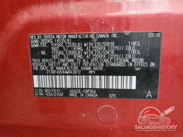 2T3RF4DVXAW043812 2010 TOYOTA RAV4 photo no. 13