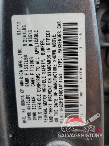 1HGCP3F88CA014350 2012 HONDA ACCORD photo no. 13