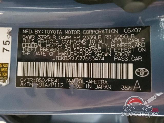 JTDKB20U077663474 2007 TOYOTA PRIUS photo no. 12