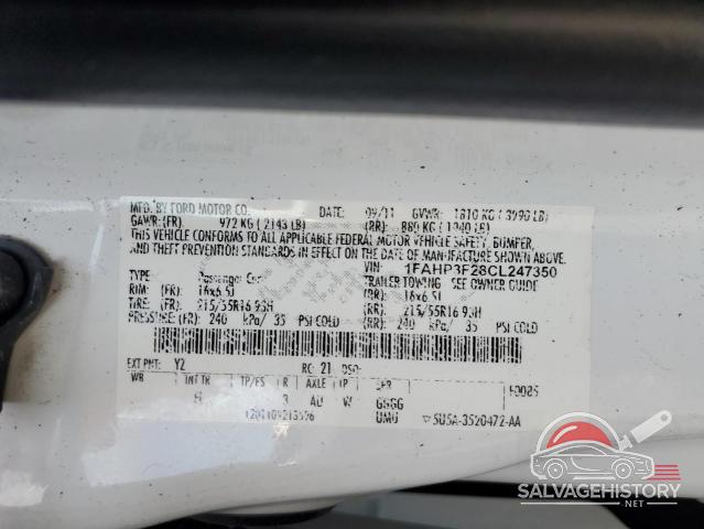 1FAHP3F28CL247350 2012 FORD FOCUS photo no. 12