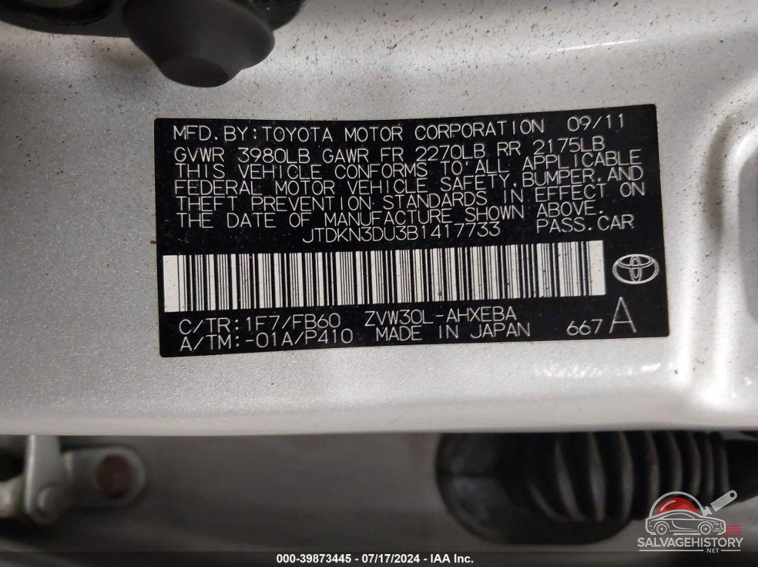 JTDKN3DU3B1417733 2011 TOYOTA PRIUS photo no. 9