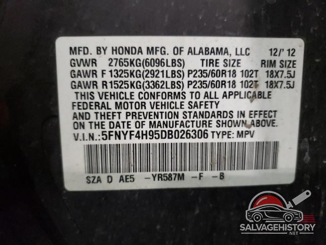 5FNYF4H95DB026306 2013 HONDA PILOT photo no. 13